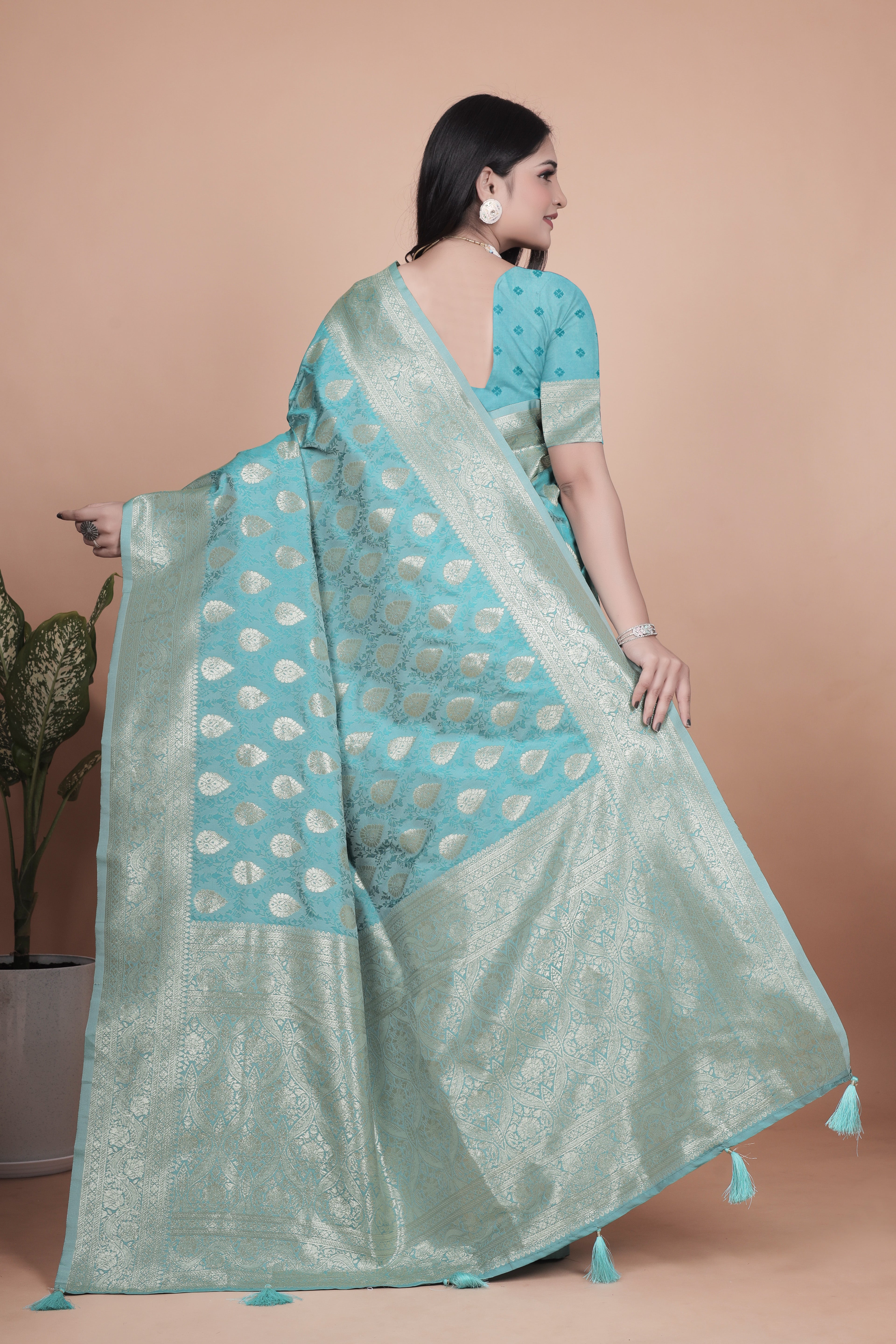 Banarasi Silk Saree with Golden Zari Weaving with 4 color option